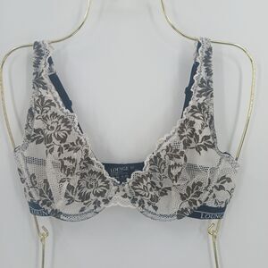 Lounge Underwear Embroidered Lace Balconette Bra Womens 34D White Floral Chic